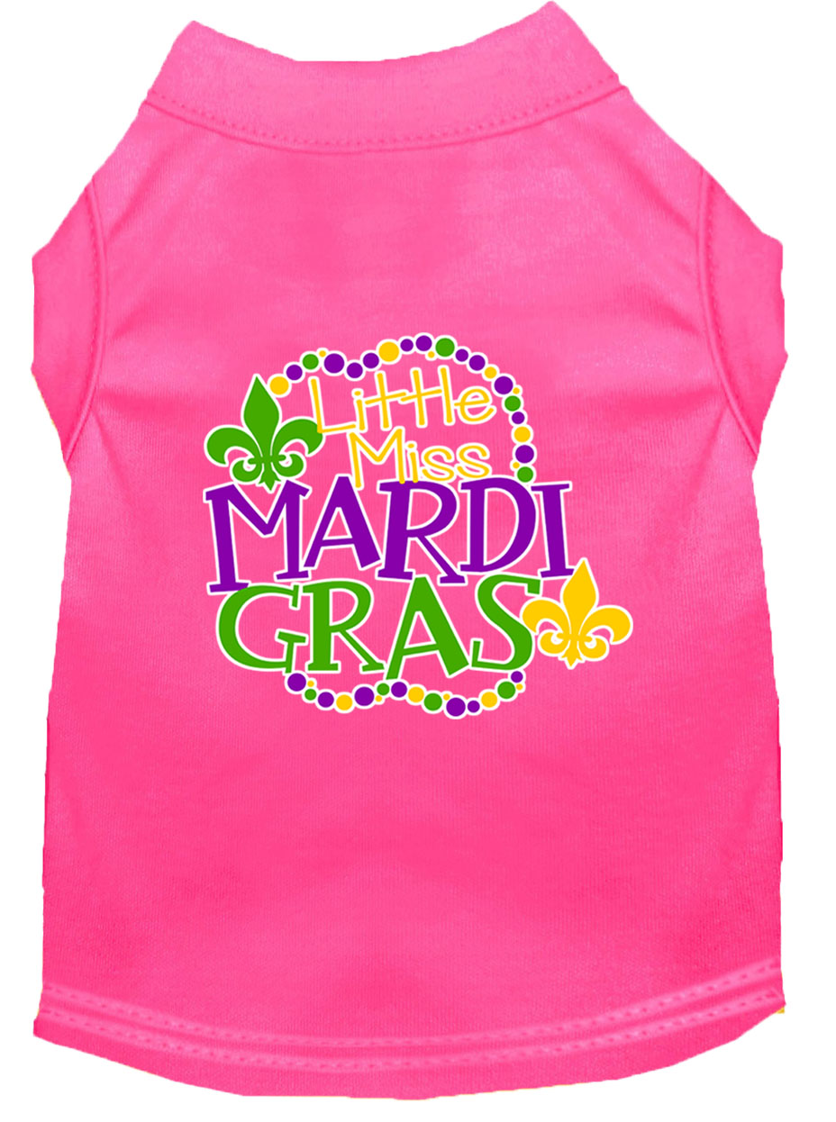 Miss Mardi Gras Screen Print Mardi Gras Dog Shirt Bright Pink Med